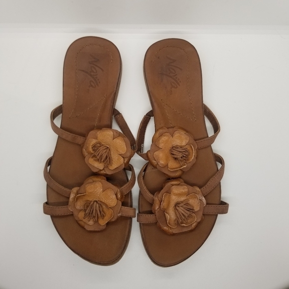 Naya Bristol brown leather flower slide sandals 8M - Picture 4 of 10